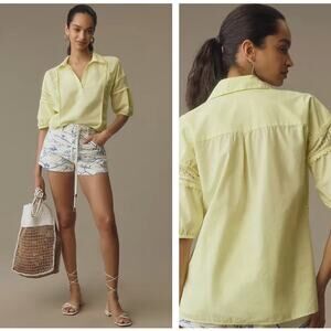 ANTHROPOLOGIE Puff Sleeve Lace Blouse Limon Yellow Sz XL $108 {L11}